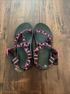 Chaco Sandals in Black with Pink & Purple Straps